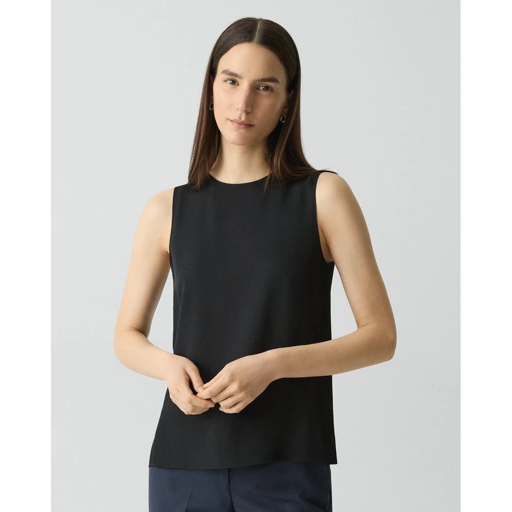 Theory Black 100% Silk Straight Shell Modern GGT Sleeveless Top‎ Size P/XS